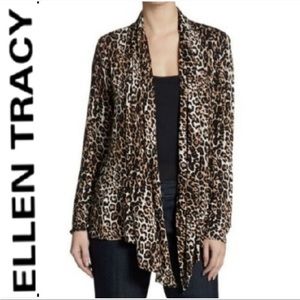Ellen Tracy animal print lightweight cascading open front cardigan/ cover size L